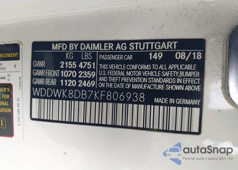 2019 Mercedes-Benz C 300 from USA, damaged, VIN WDDWK8DB7KF806938